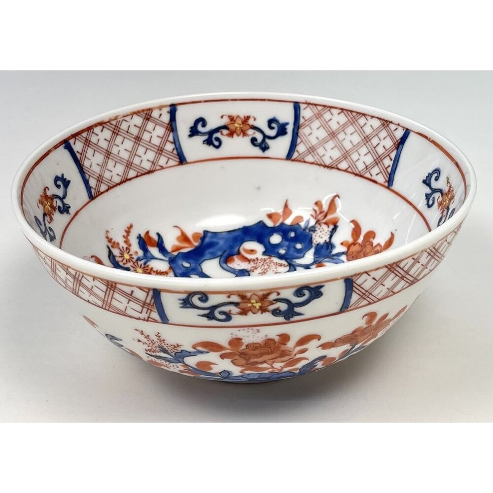 VTG 6" Imari Style Handpainted Japanese Footed Serving BOWL Orange Blue Flower